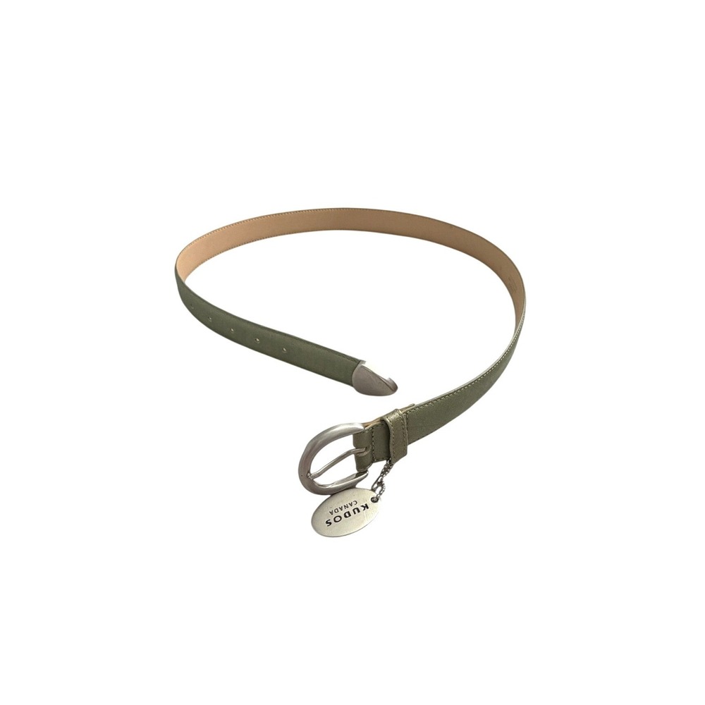 Kudos Canada Sage Green‎ Genuine Leather Western Belt Silver Tip Size 32 80